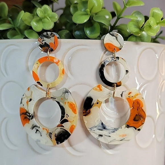RETRO AGATE RING DROP EARRINGS - Picture 1 of 7